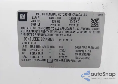 2014 Chevrolet Equinox Ls из США, поврежденный, VIN 2GNFLEEK7E6149875